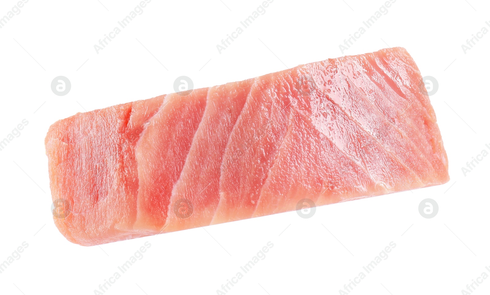 Photo of One fresh raw tuna steak isolated on white. Sea food