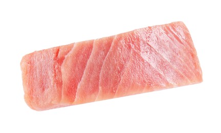 Photo of One fresh raw tuna steak isolated on white. Sea food