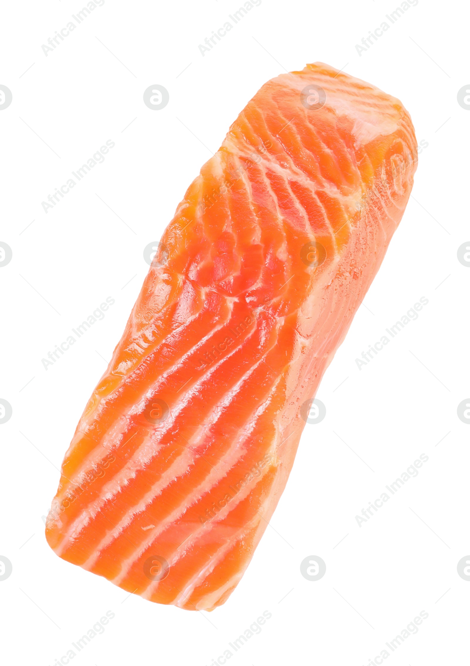 Photo of Piece of raw salmon isolated on white. Sea food