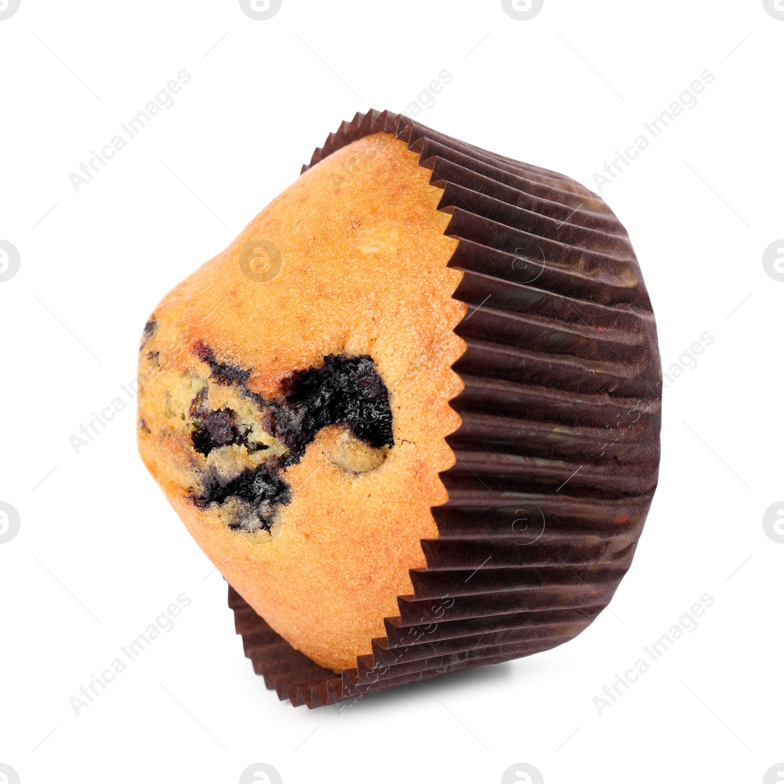 Photo of Delicious sweet muffins with blueberry isolated on white