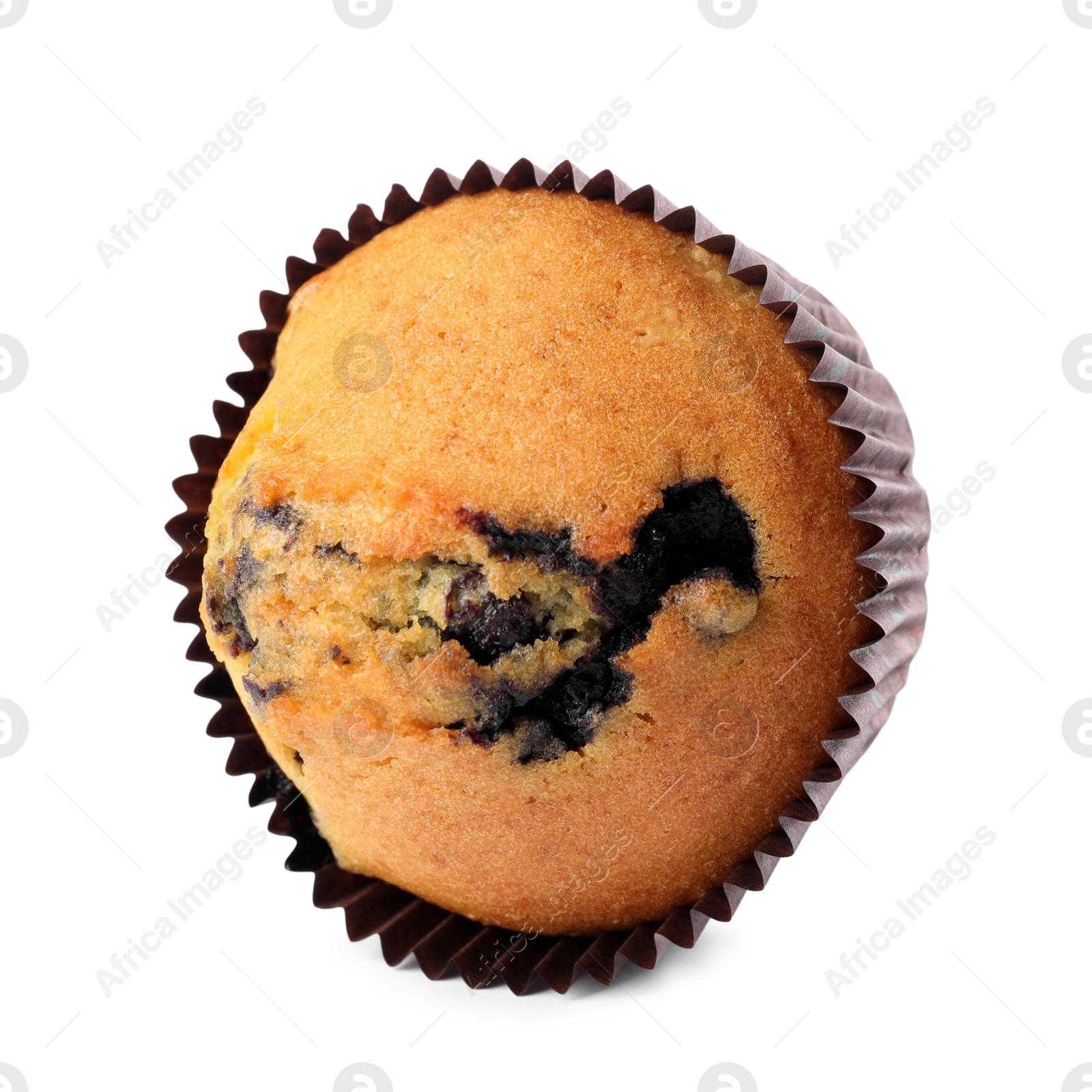 Photo of Delicious sweet muffins with blueberry isolated on white