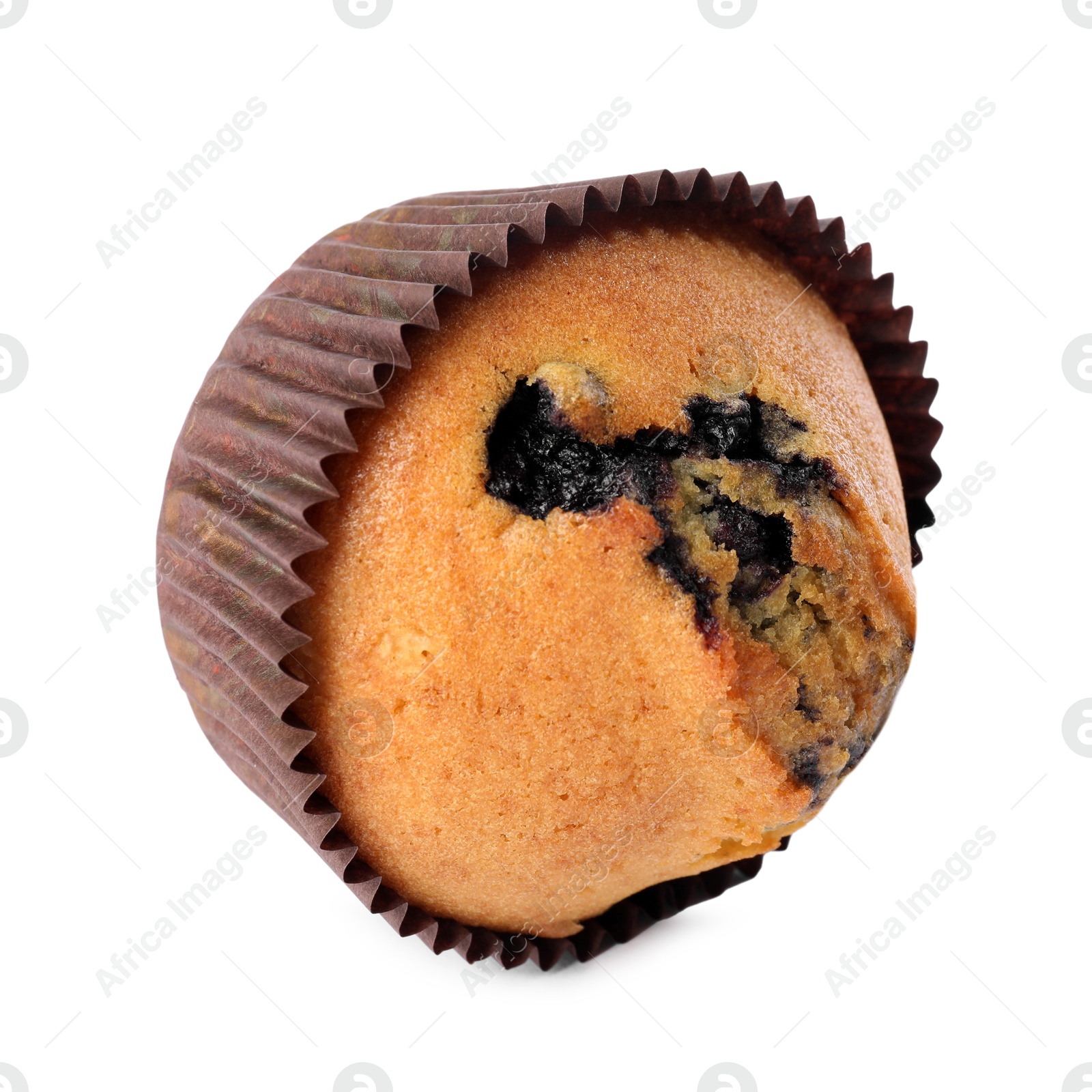 Photo of Delicious sweet muffins with blueberry isolated on white