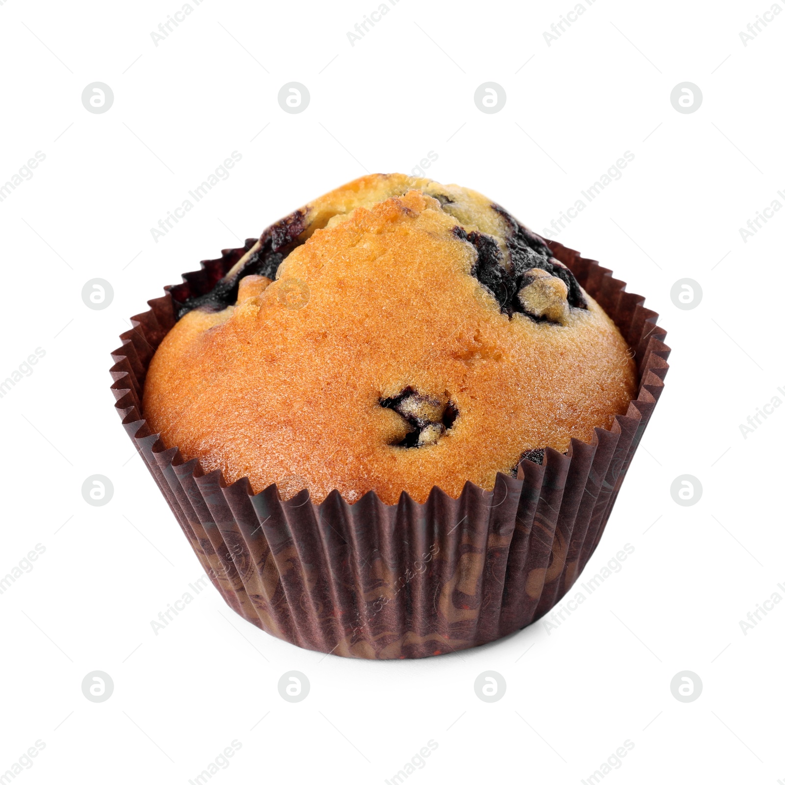 Photo of Delicious sweet muffins with blueberry isolated on white