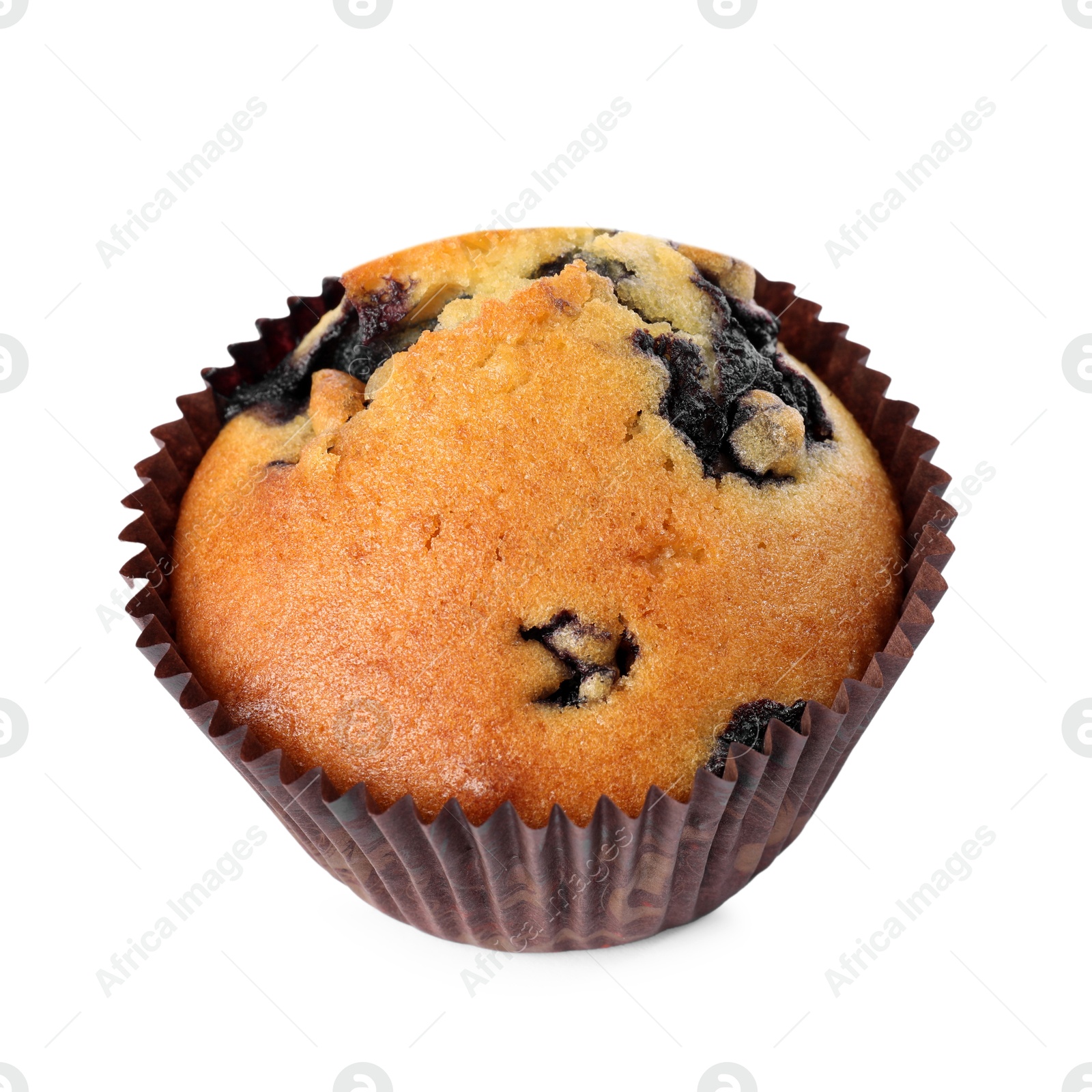 Photo of Delicious sweet muffins with blueberry isolated on white