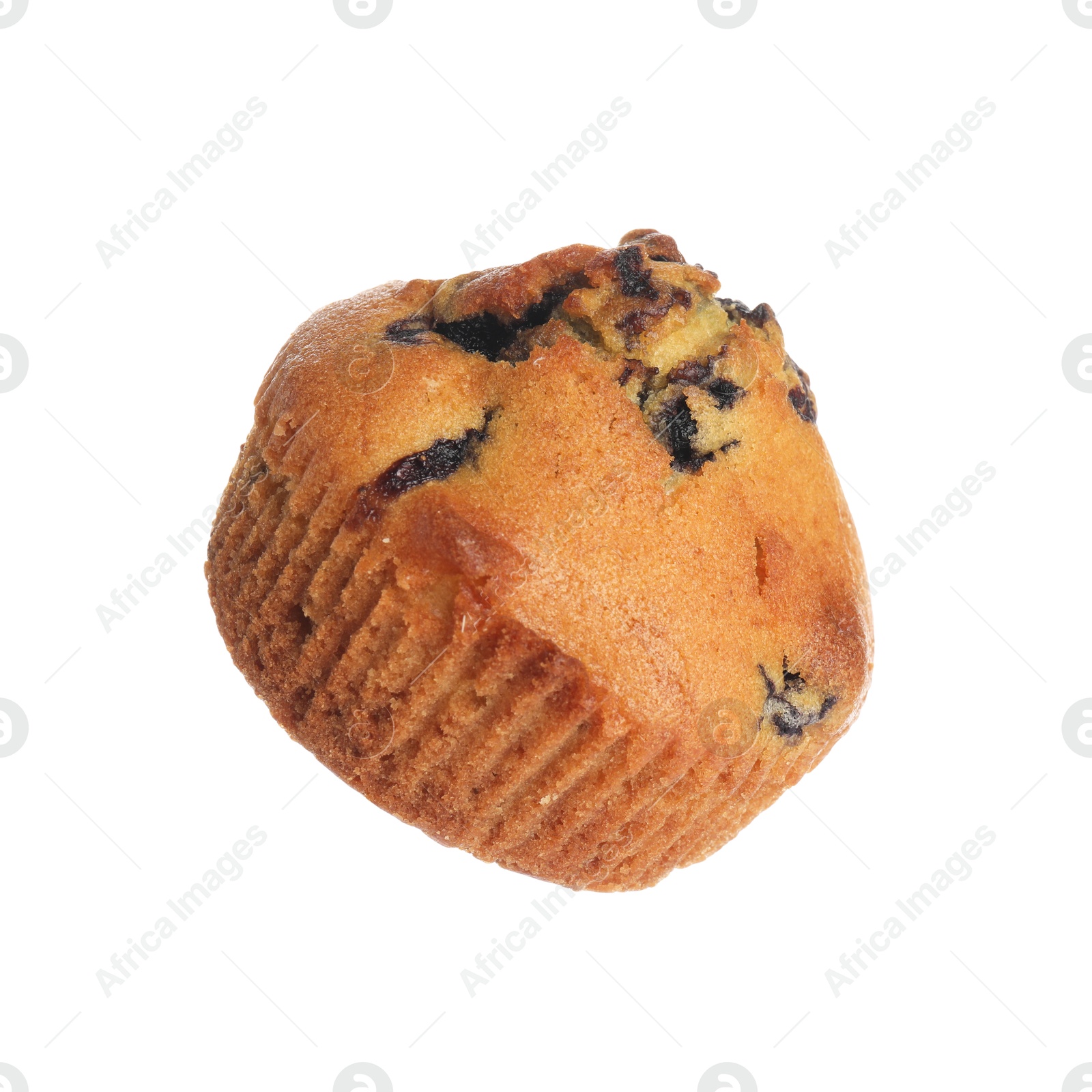 Photo of Delicious sweet muffin with blueberry isolated on white