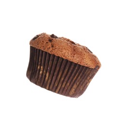 Photo of Delicious sweet chocolate muffin isolated on white