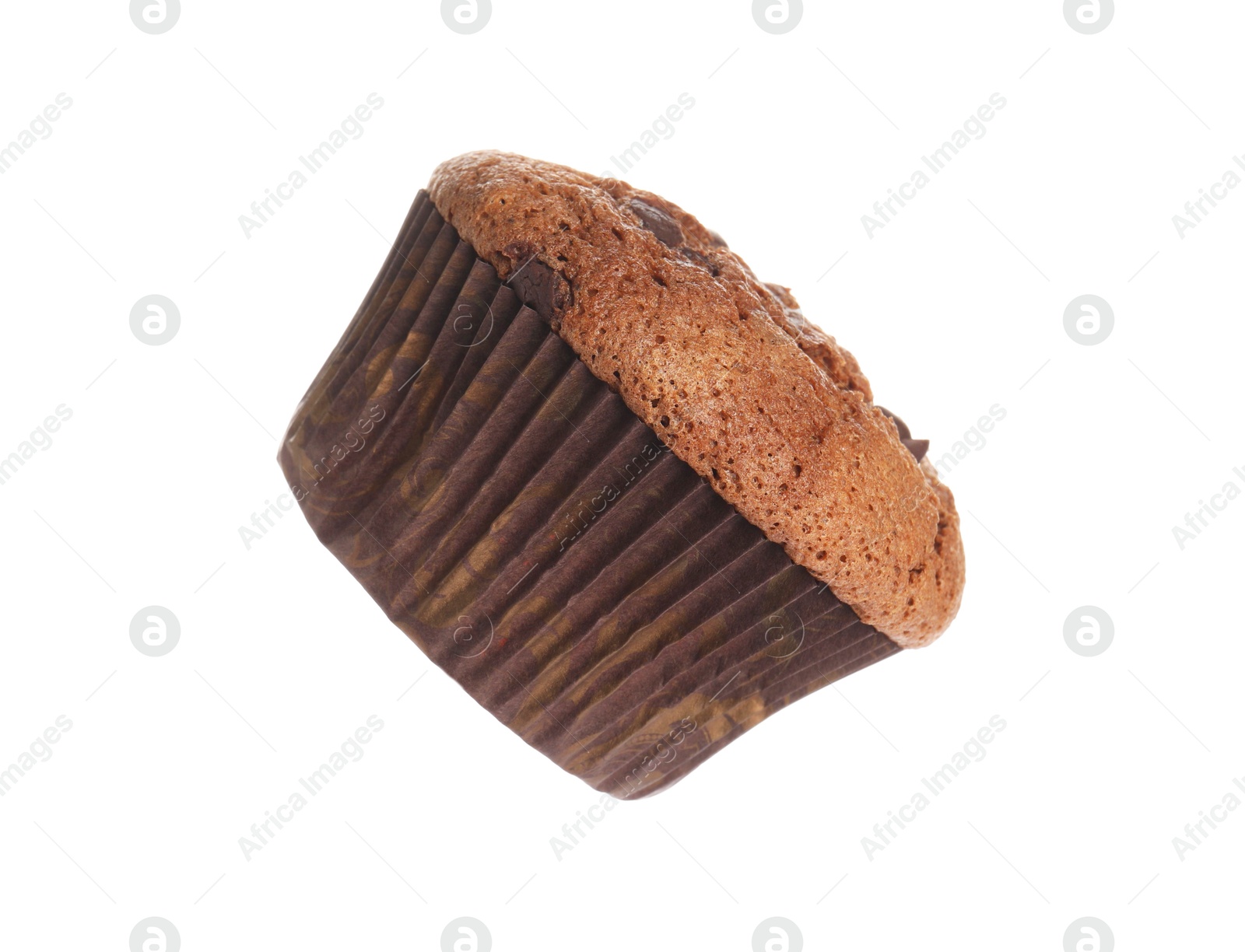 Photo of Delicious sweet chocolate muffin isolated on white