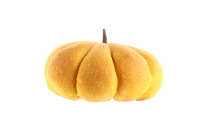 Photo of One tasty pumpkin shaped bun isolated on white