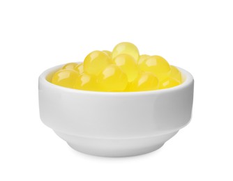 Photo of Bright tapioca pearls in bowl isolated on white