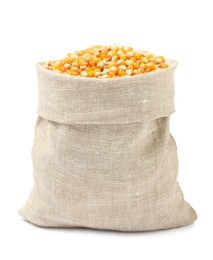 Photo of Fresh corn kernels in burlap isolated on white