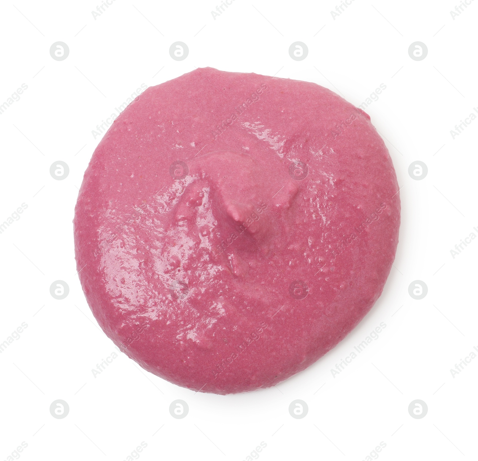 Photo of Tasty beetroot hummus isolated on white, top view