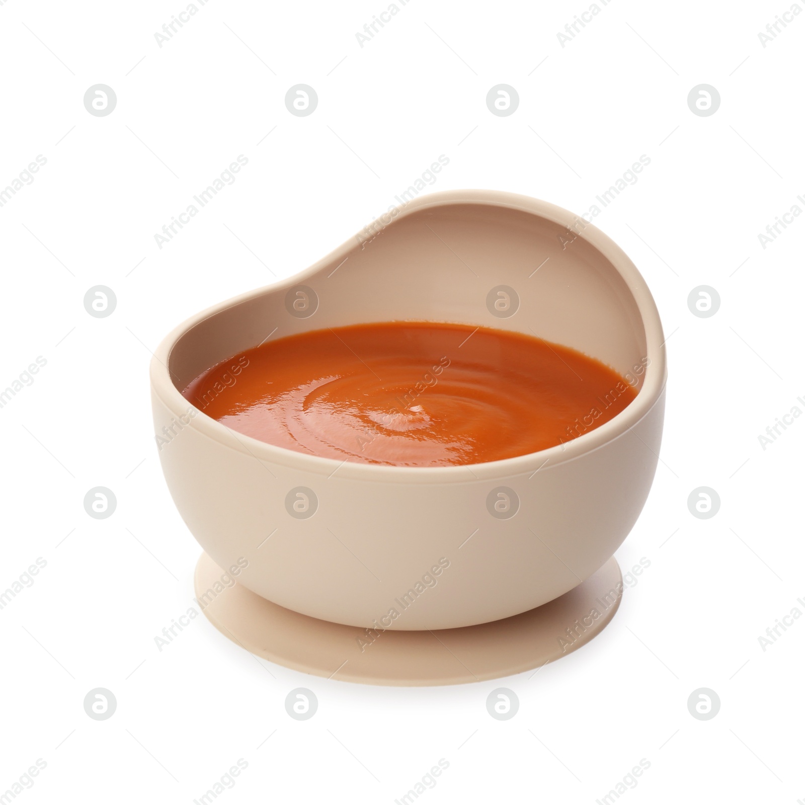 Photo of Delicious baby food in bowl isolated on white