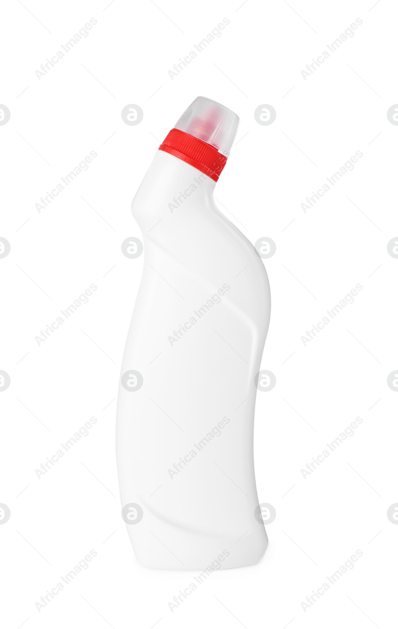 Photo of One toilet cleaner in bottle isolated on white