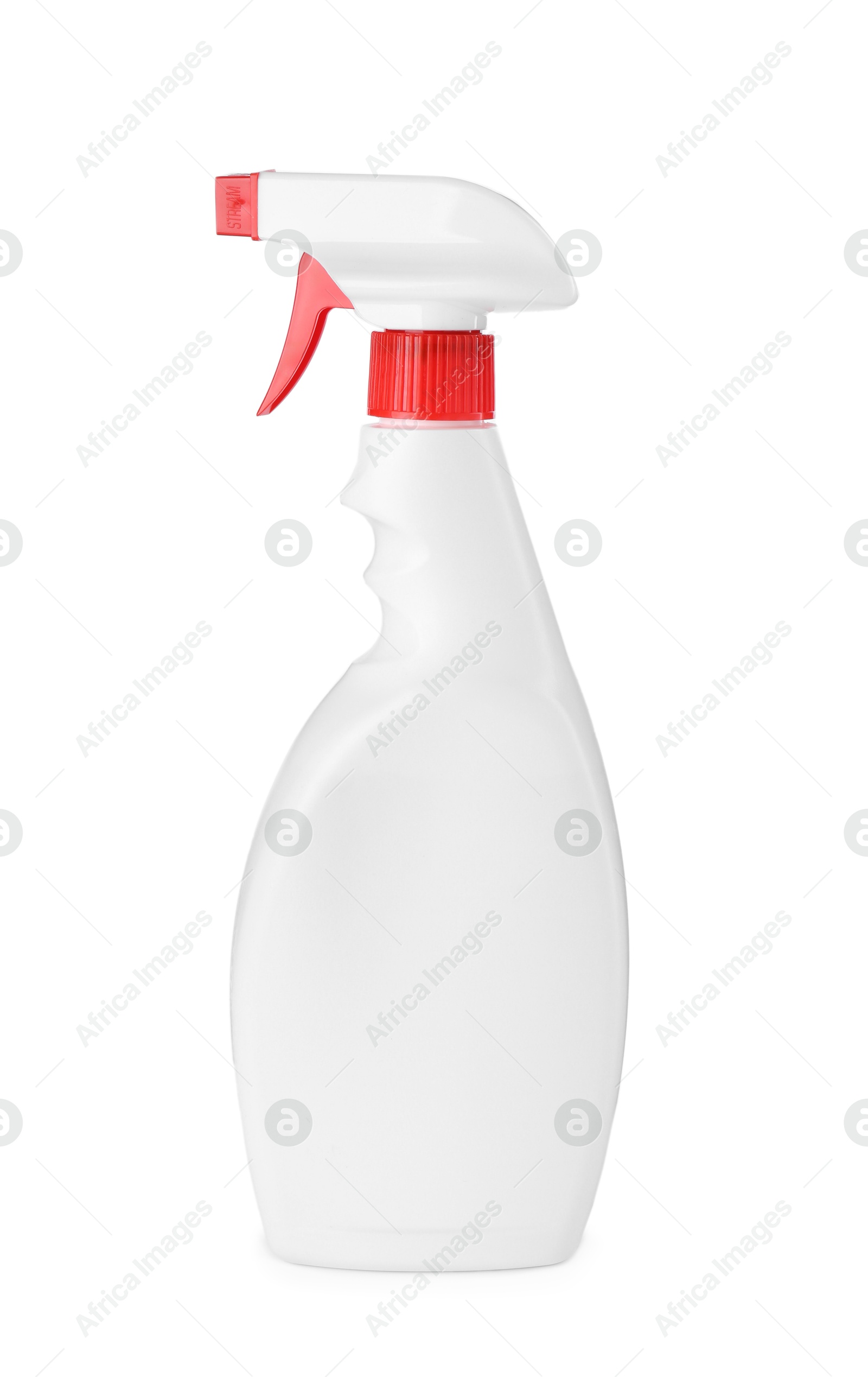 Photo of One toilet cleaner in bottle isolated on white