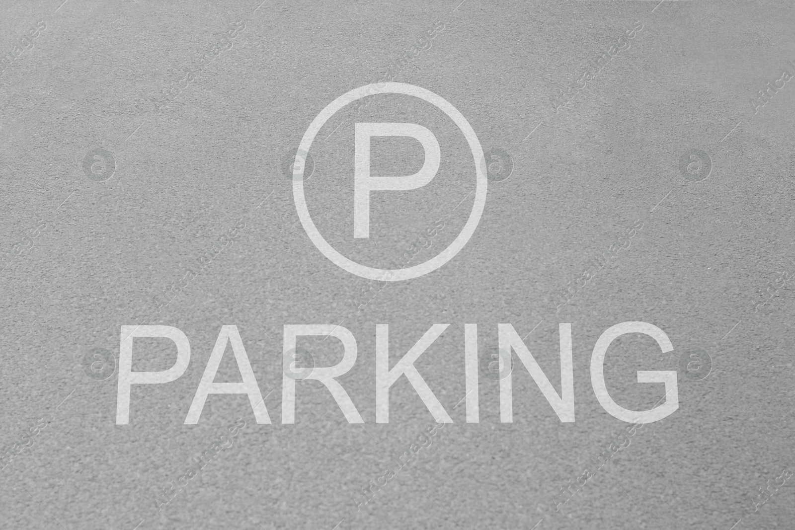 Image of Sign of parking lot painted on asphalt, top view