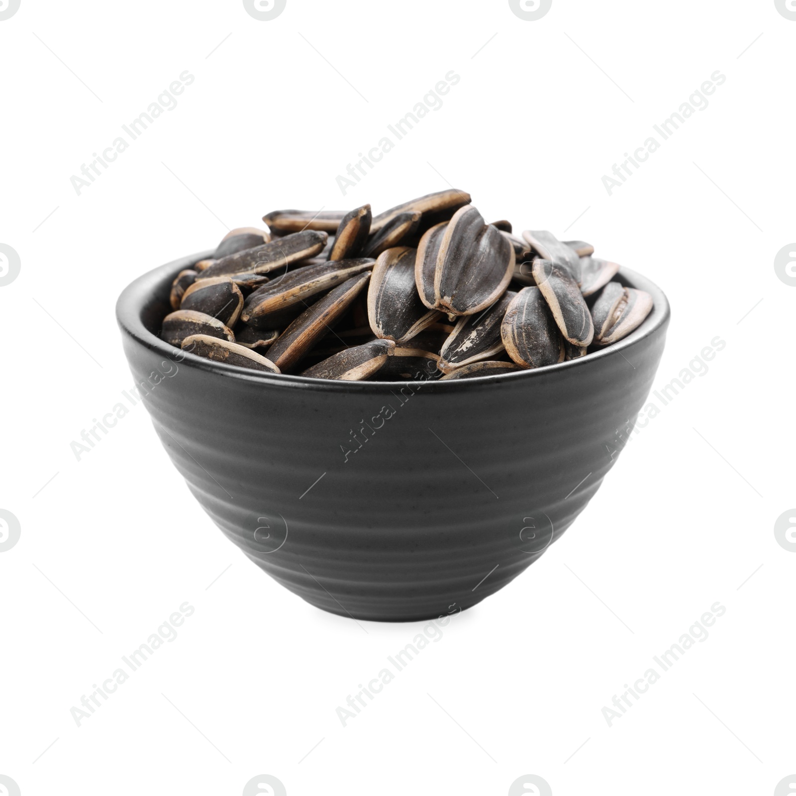 Photo of Sunflower seeds in bowl isolated on white