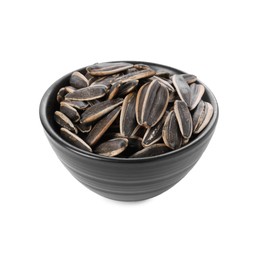 Photo of Sunflower seeds in bowl isolated on white