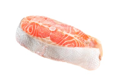 Photo of One fresh raw salmon steak isolated on white. Sea food