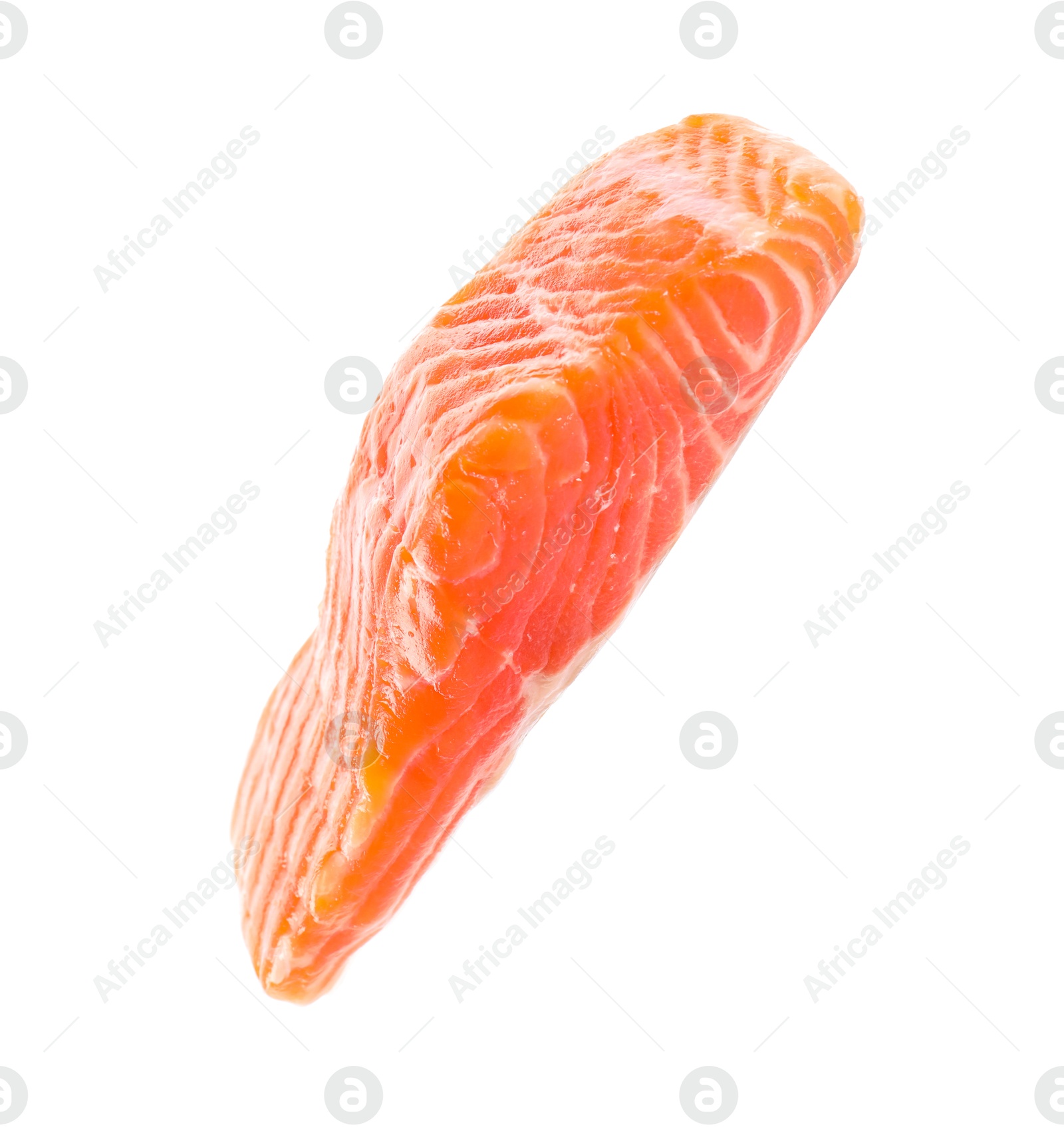 Photo of Piece of raw salmon isolated on white. Sea food