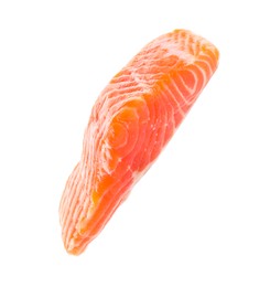 Photo of Piece of raw salmon isolated on white. Sea food