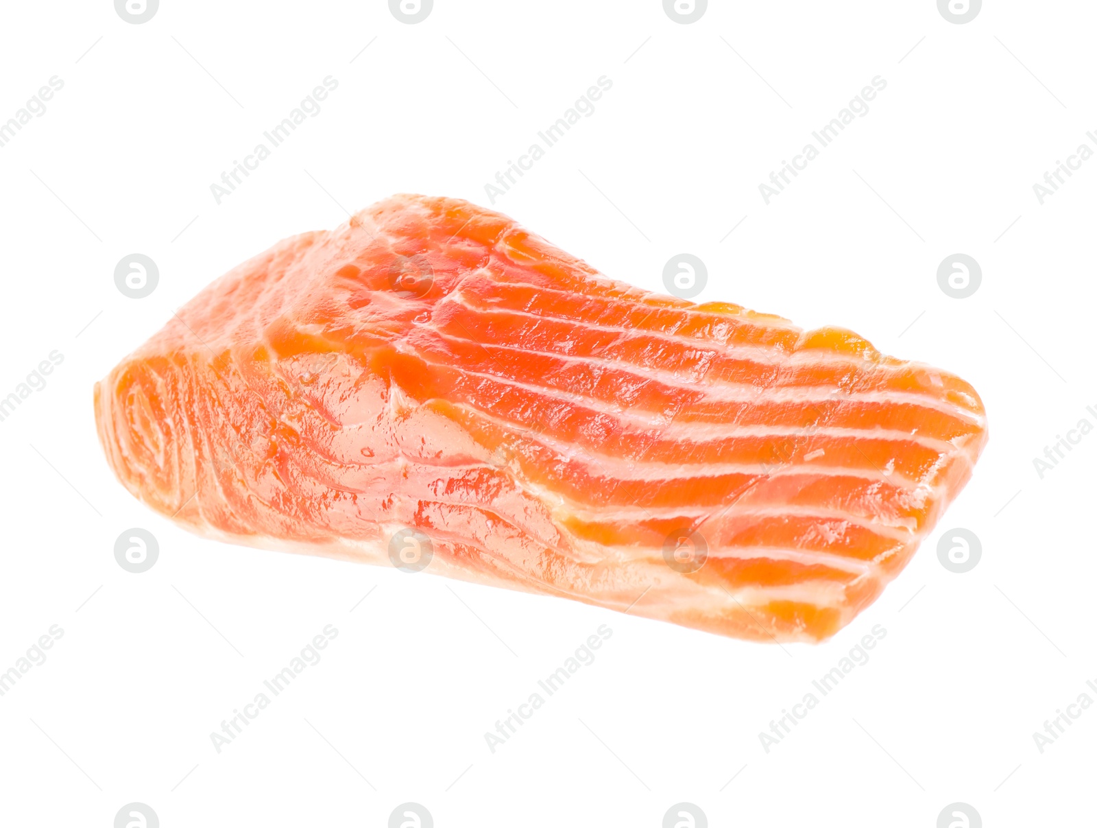 Photo of Piece of raw salmon isolated on white. Sea food