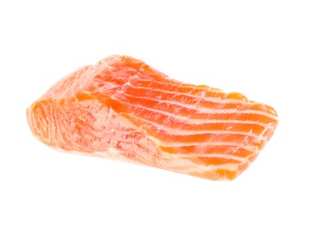 Photo of Piece of raw salmon isolated on white. Sea food