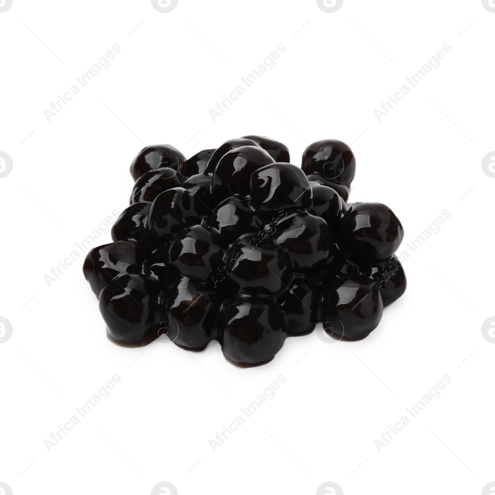 Photo of Pile of dark tapioca pearls isolated on white