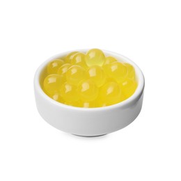 Photo of Bright tapioca pearls in bowl isolated on white