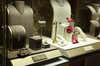 Store display with different jewelry in shopping mall