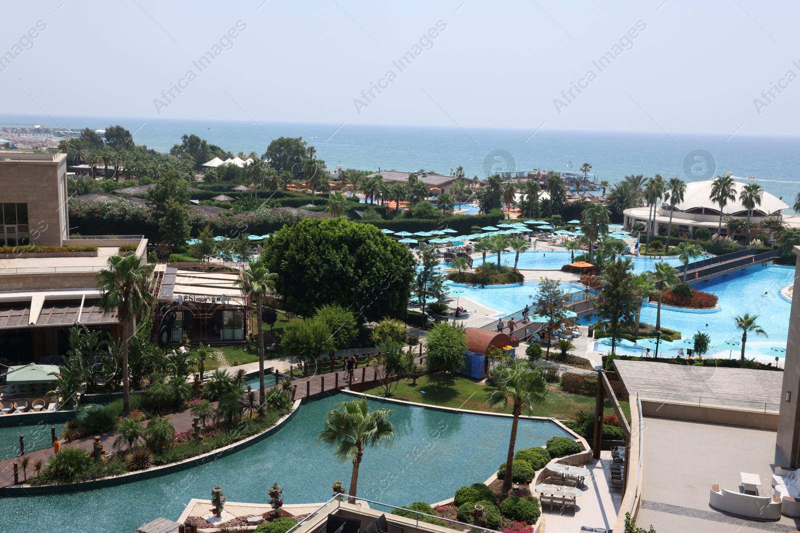 Photo of Belek, Turkey - July 25, 2024: Beautiful view of luxury hotels and sea at Kaya Palazzo Golf Resort