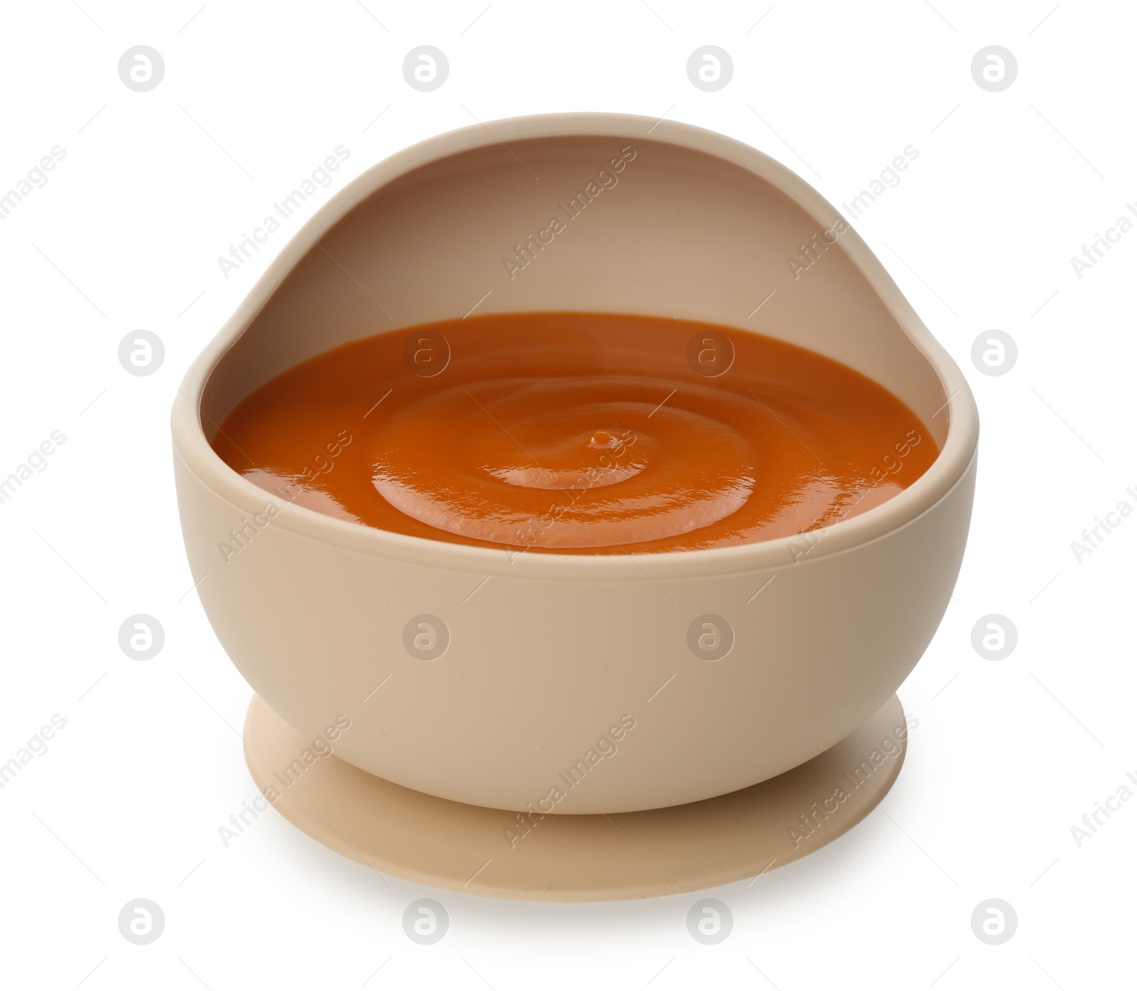 Photo of Delicious baby food in bowl isolated on white