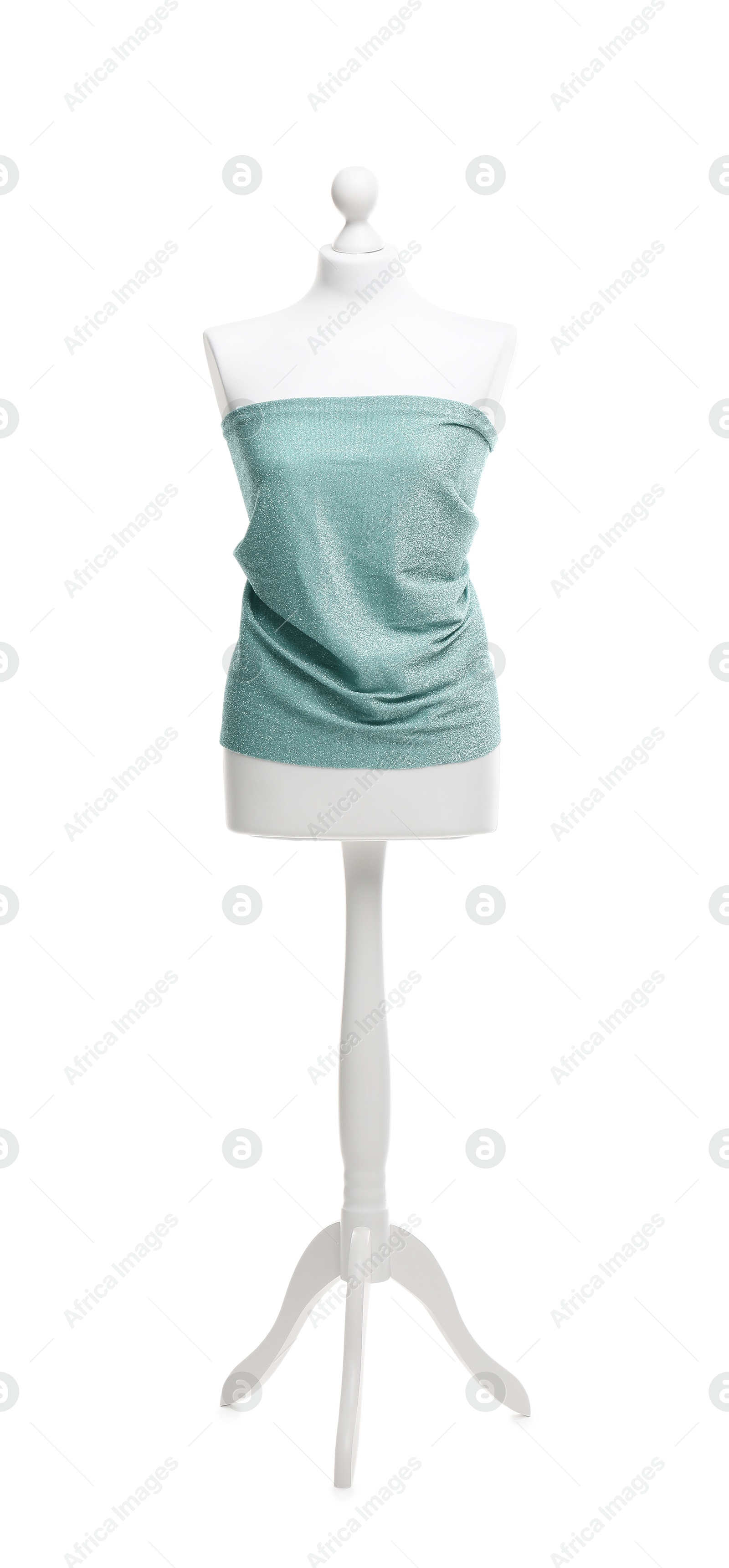 Photo of Mannequin with fabric isolated on white. Creating new outfit