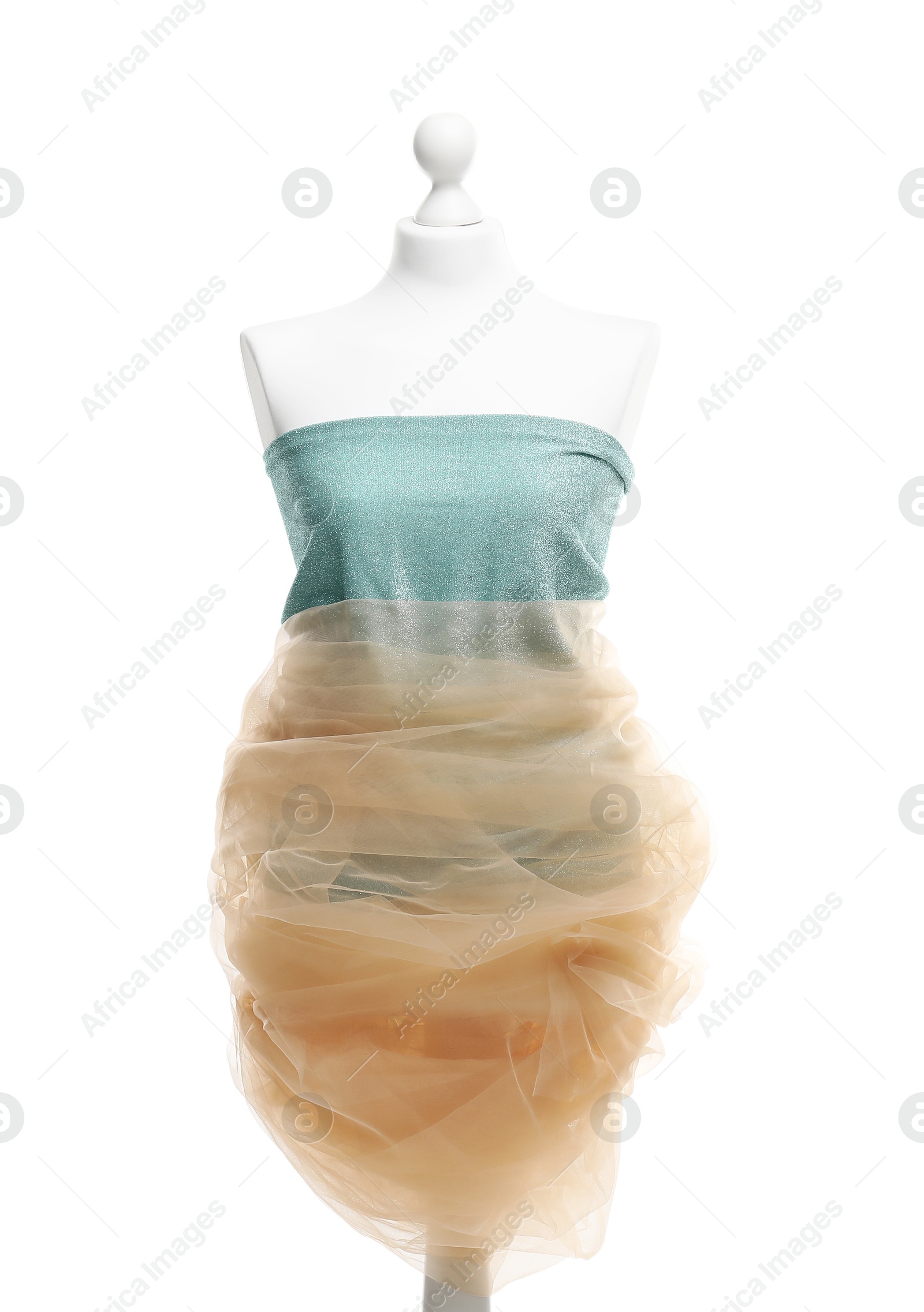 Photo of Mannequin with fabric isolated on white. Creating new outfit