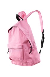 Photo of One stylish pink backpack isolated on white