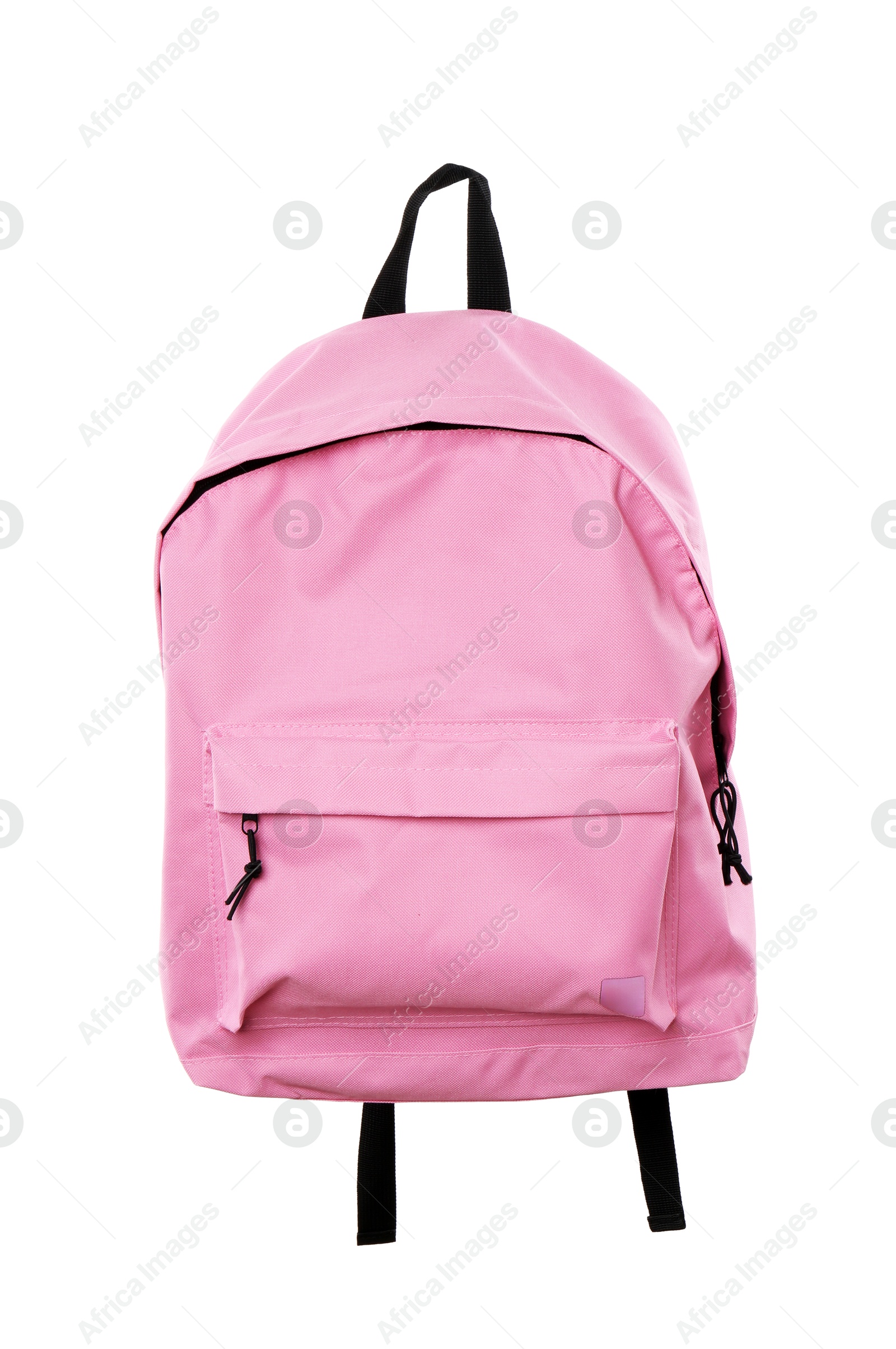 Photo of One stylish pink backpack isolated on white