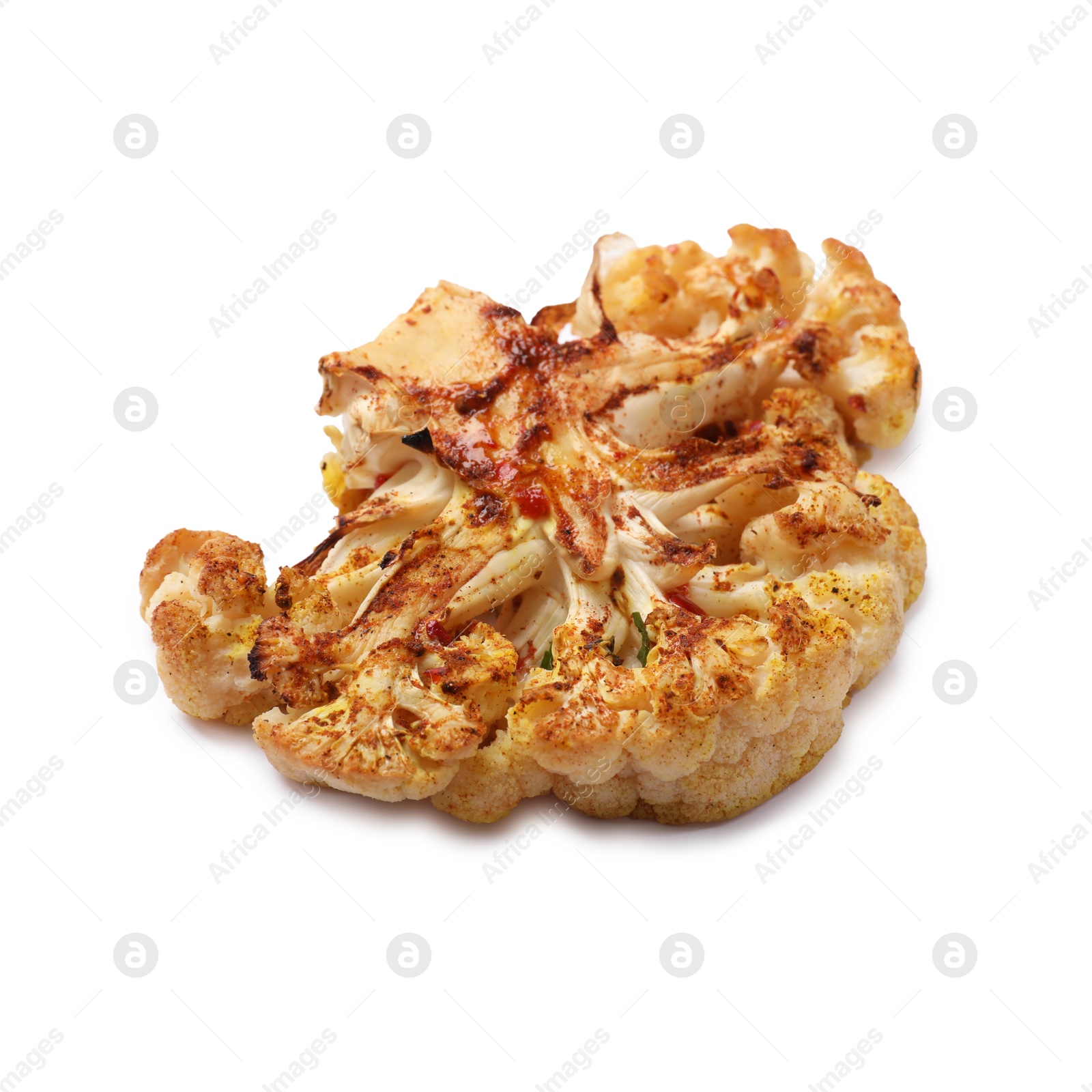 Photo of Delicious baked cauliflower steak isolated on white