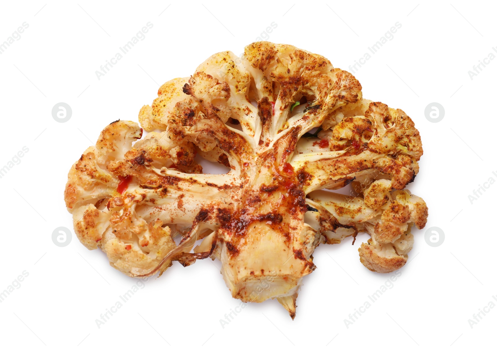 Photo of Delicious baked cauliflower steak isolated on white