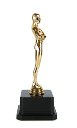 One golden Oscar award isolated on white