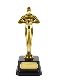 One golden Oscar award isolated on white