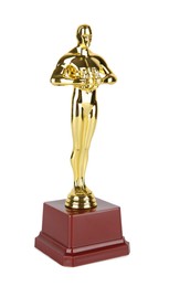 One golden Oscar award isolated on white