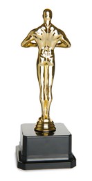 One golden Oscar award isolated on white