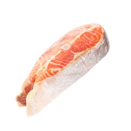 Photo of One fresh raw salmon steak isolated on white. Sea food