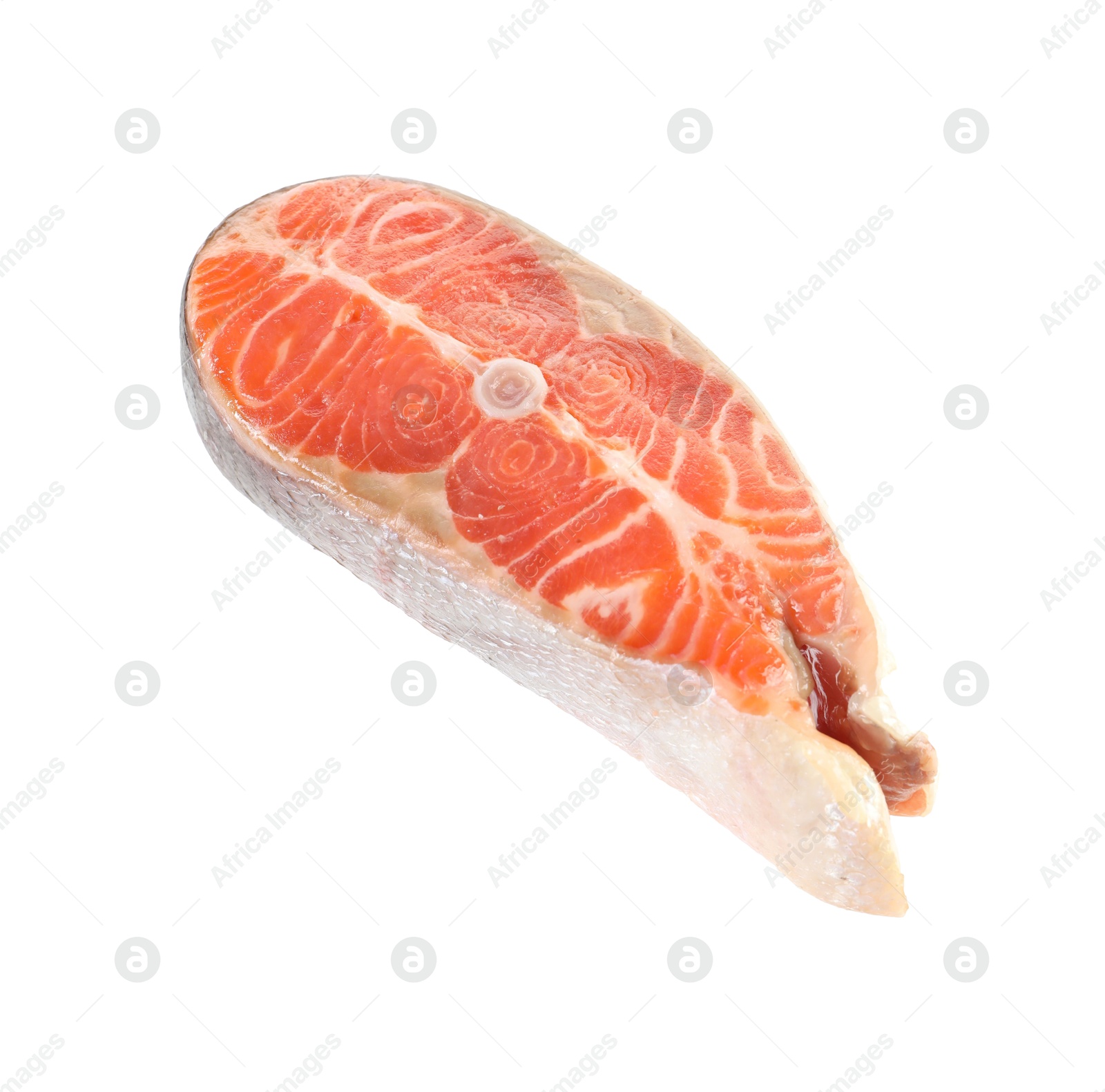 Photo of One fresh raw salmon steak isolated on white. Sea food