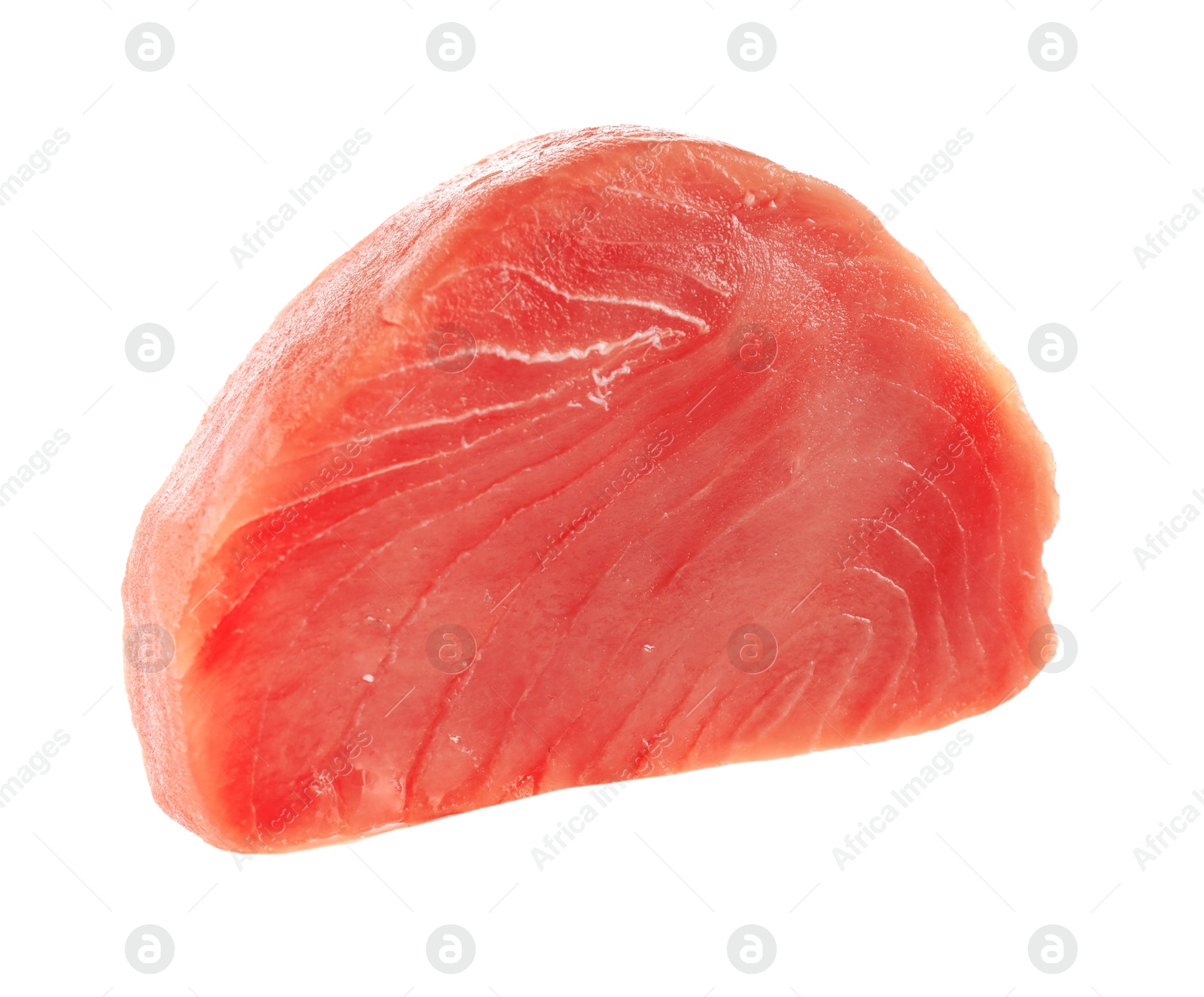 Photo of One fresh raw tuna steak isolated on white. Sea food