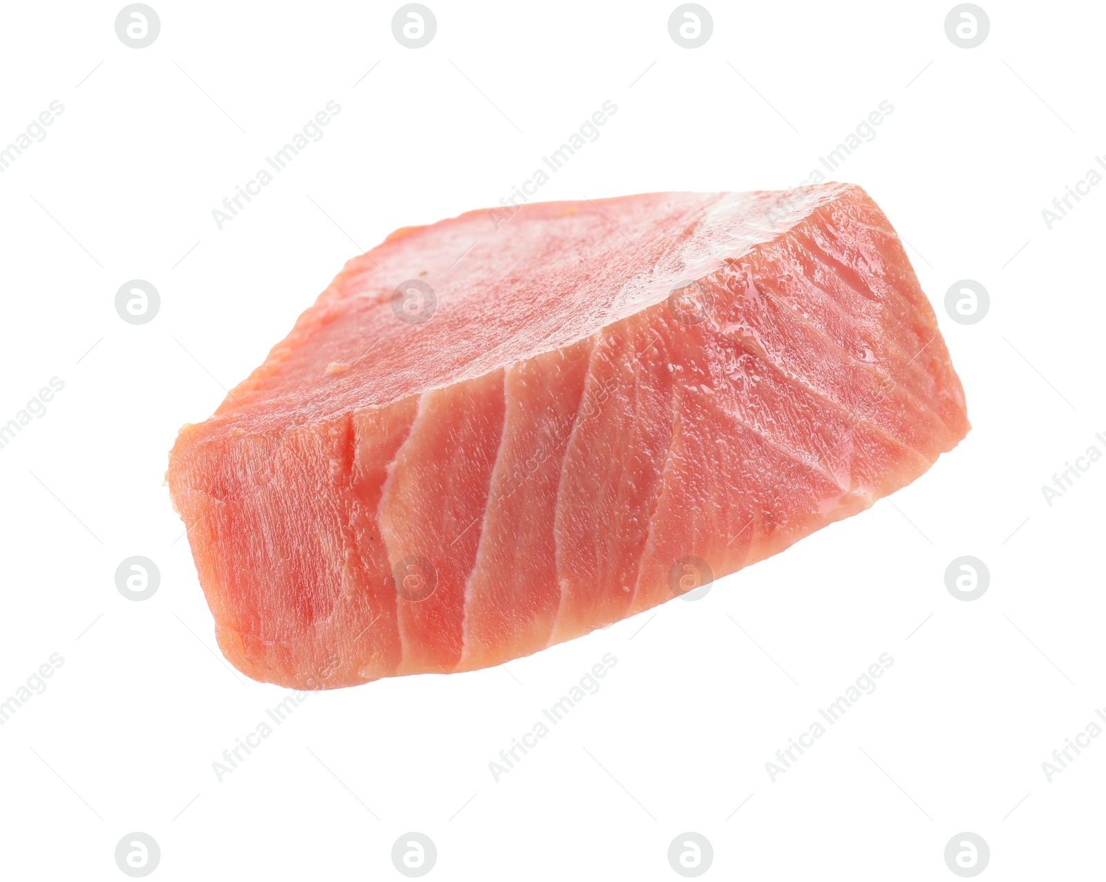 Photo of One fresh raw tuna steak isolated on white. Sea food