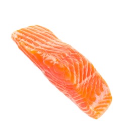 Photo of Piece of raw salmon isolated on white. Sea food