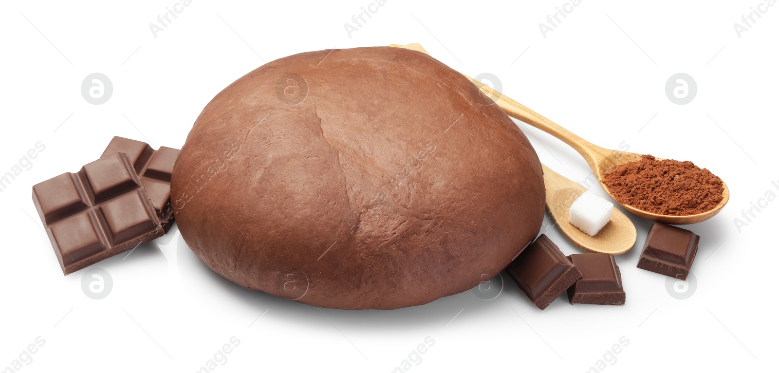 Photo of Chocolate dough and ingredients isolated on white