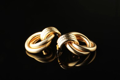 Beautiful bijouterie. Stylish earrings on black background