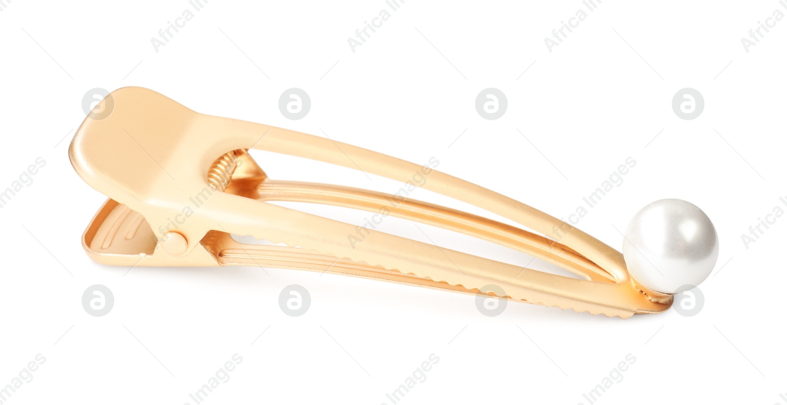 Photo of Beautiful bijouterie. Stylish hair clip isolated on white