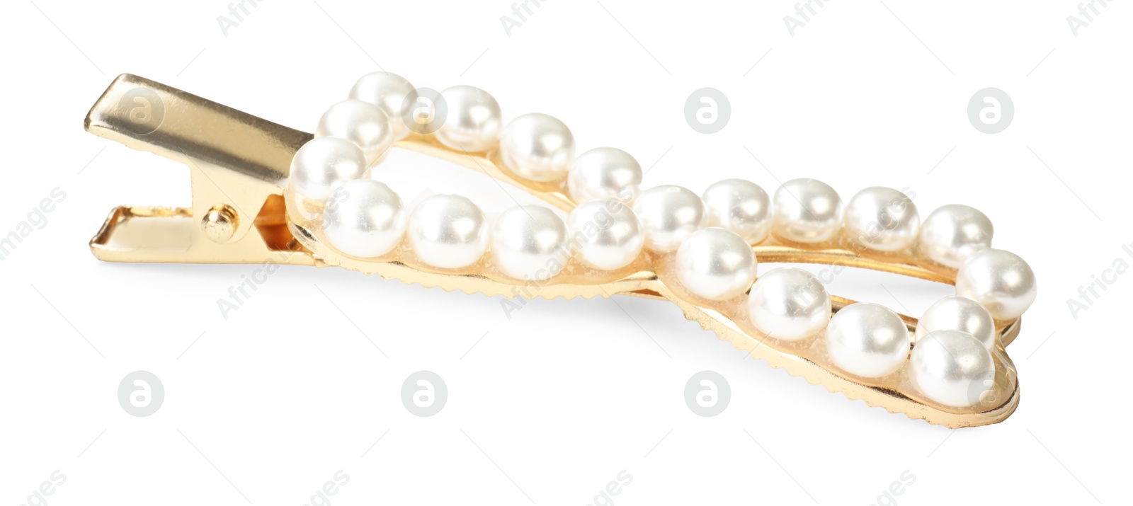 Photo of Beautiful bijouterie. Stylish hair clip isolated on white